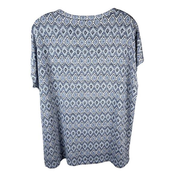 Orvis Womens Size LARGE V-Neck Short Sleeve Top Blue Diamond Casual Shirt - Picture 2 of 9